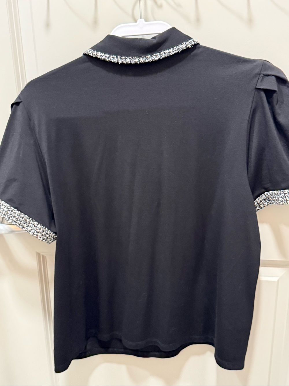 Karl Lagerfeld Black Polo with Tweed Trim and Gold Buttons - Picture 2 of 2